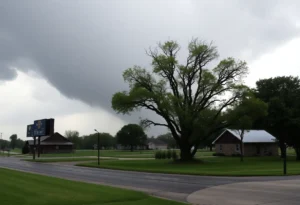 EF0 tornado hovering over Rock Hill, South Carolina, depicting nature's intensity.