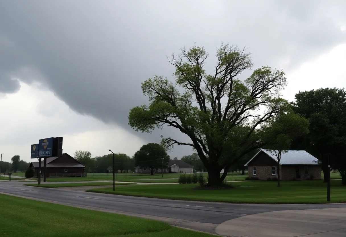 EF0 tornado hovering over Rock Hill, South Carolina, depicting nature's intensity.