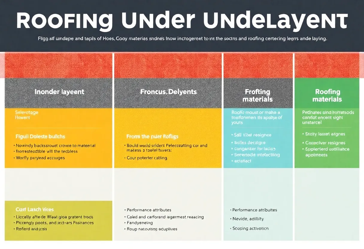 Infographic showing various types of roofing underlayment materials and their benefits.