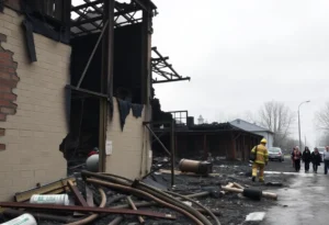 Aftermath of a fire at Rustic Roots Warehouse in York County