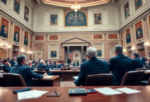 Senate lawmakers discussing the tax and spending package