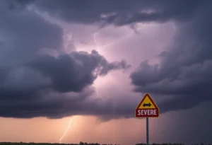 Dark storm clouds and lightning over Southeastern North Carolina