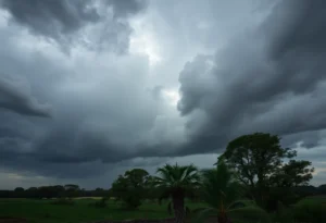 Dark storm clouds gather over Orangeburg landscape