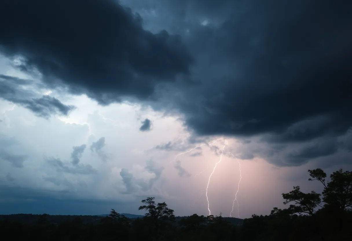 Dark storm clouds with lightning over Spartanburg, SC