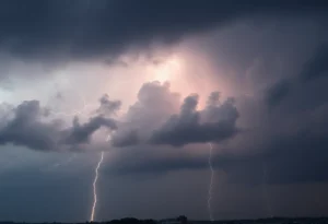 Dramatic thunderstorm clouds over Charleston skies