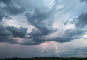 Dark storm clouds with lightning in Southeastern North Carolina