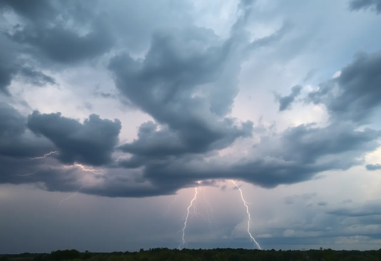 Dark storm clouds with lightning in Southeastern North Carolina