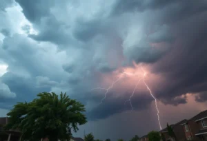 Dark storm clouds with lightning over York and Chester Counties