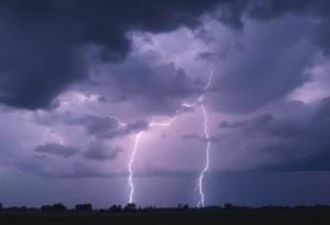 Dark storm clouds with lightning over Abbeville