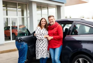 Joyful family receiving a new vehicle