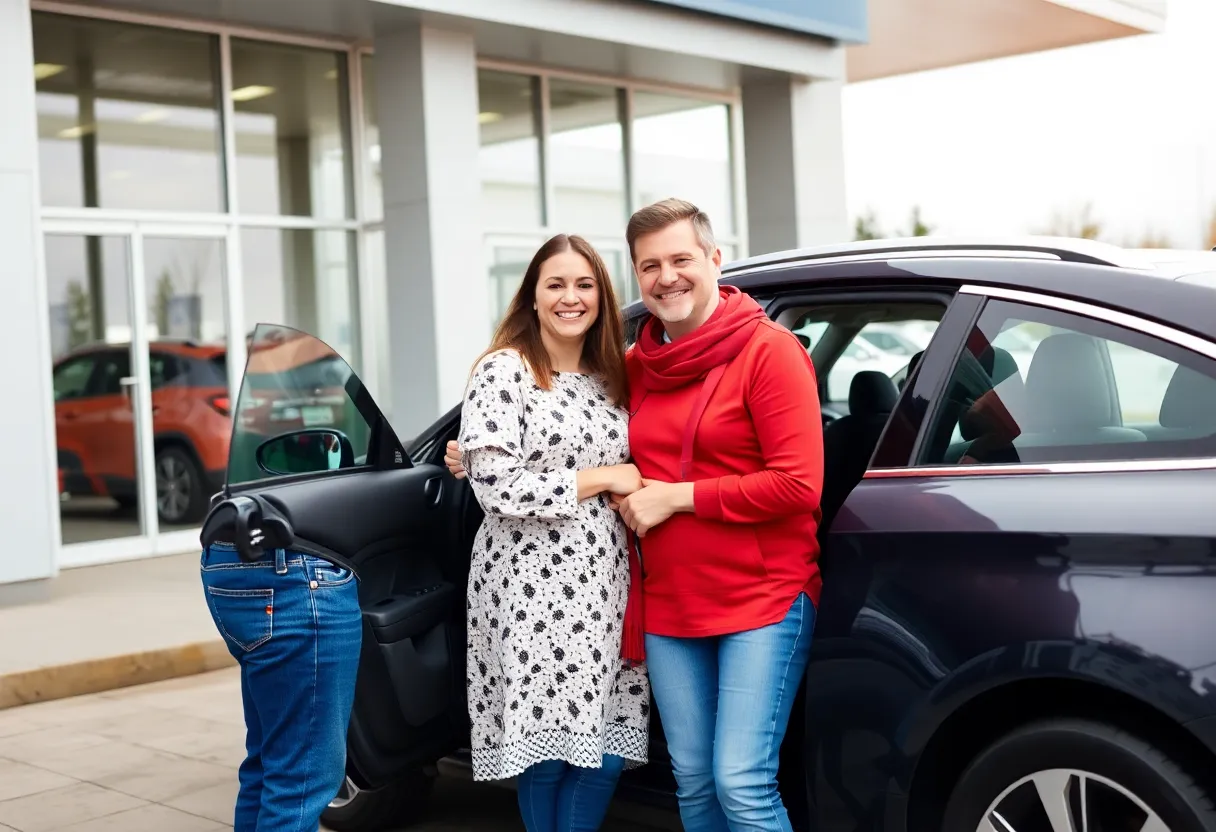 Joyful family receiving a new vehicle