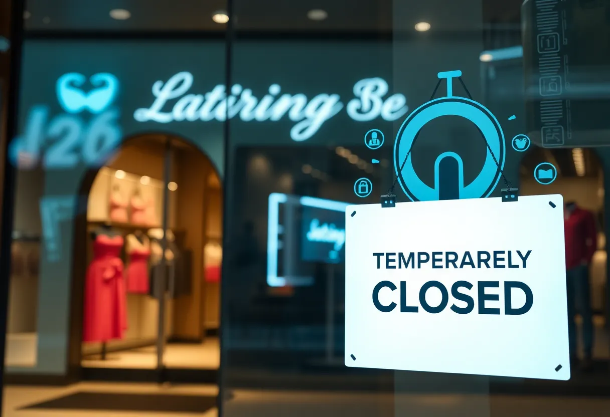 Illustration of a closed Victoria's Secret storefront with security themes