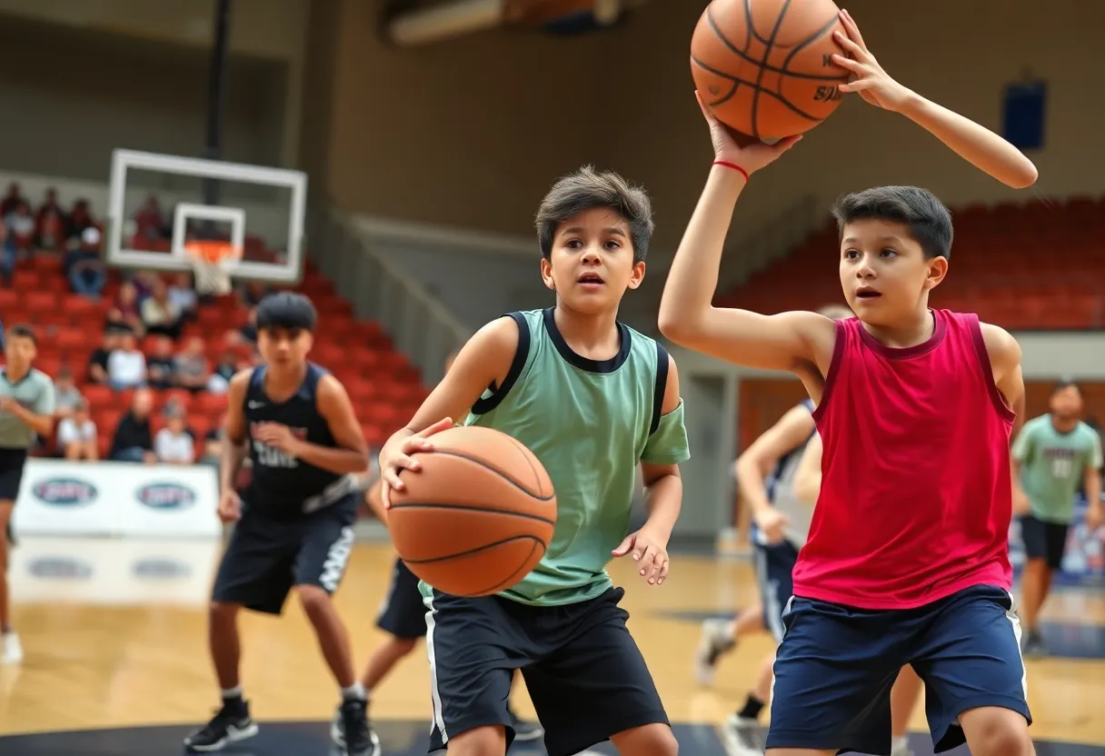 Basketball players in action on the court