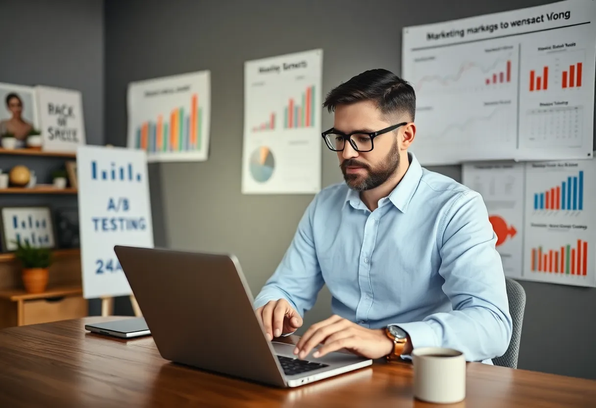A digital marketer engaging in A/B testing to improve campaigns