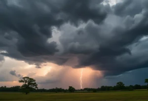 Stormy sky over Aiken County with dark clouds and lightning