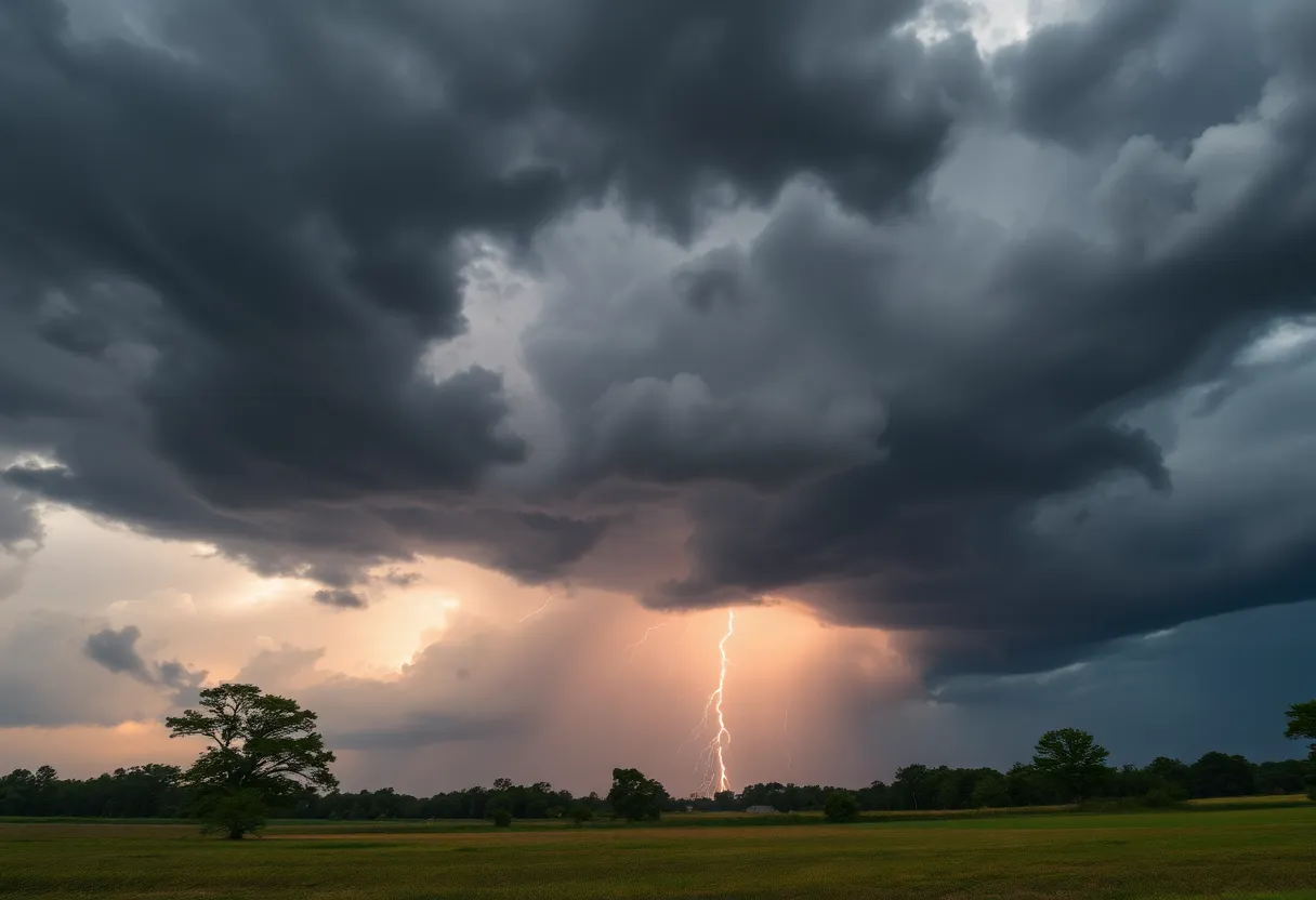 Stormy sky over Aiken County with dark clouds and lightning