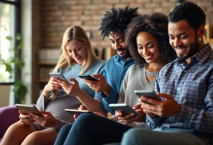 Individuals interacting with digital marketing content inspired by behavioral insights.