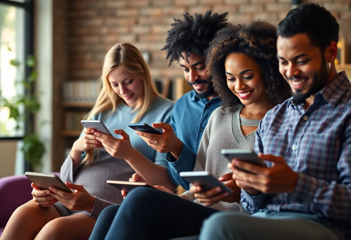 Individuals interacting with digital marketing content inspired by behavioral insights.