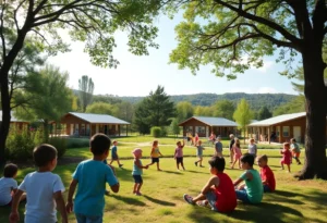 Children enjoying activities at Camp Canaan, showcasing its recovery from recent floods.