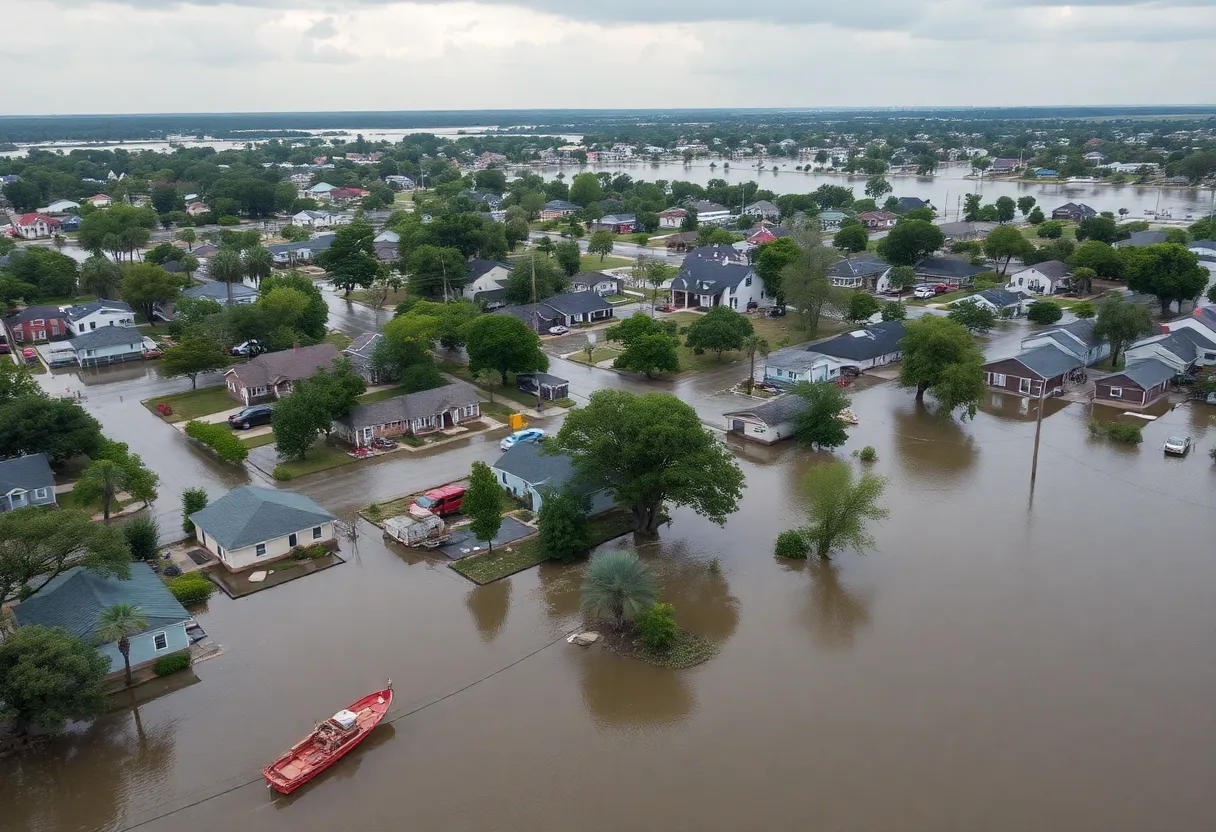 Aerial view of severe flooding in Central Texas
