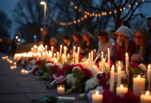 Candles and flowers at a vigil for a shooting victim in Rock Hill