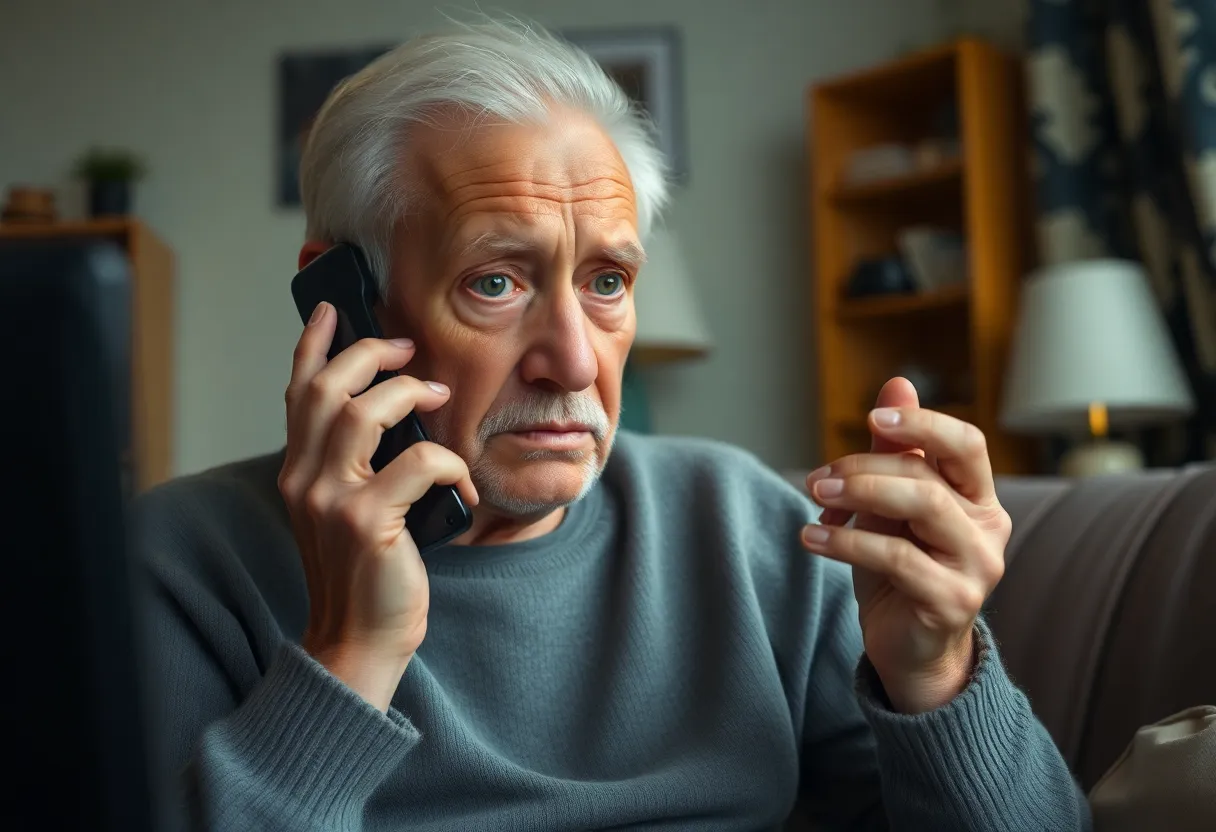 Concerned Senior Receiving Phone Call