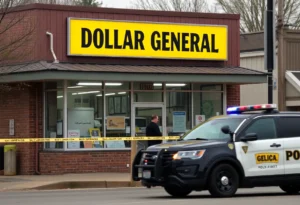 Investigation scene outside a Dollar General store