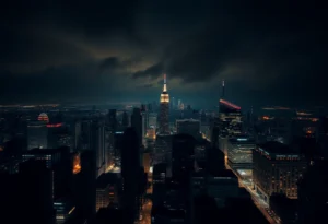 Night view of an Ecuadorian city representing safety and justice efforts.