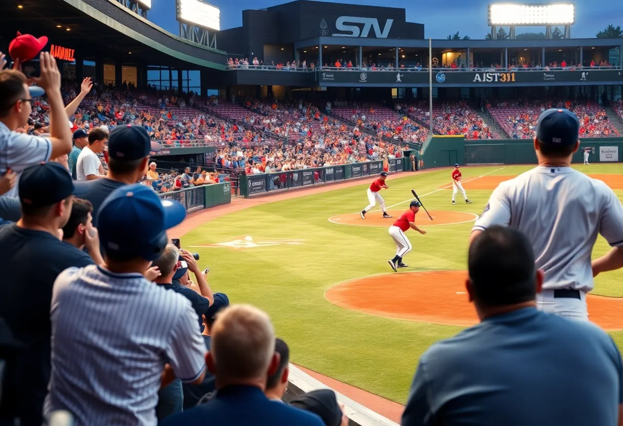 Baseball players celebrating a playoff victory at Huntersville Athletic Park.