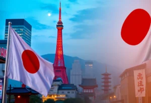 Symbolic representation of nationalism in Japan with a blend of the Japanese flag and cultural elements.