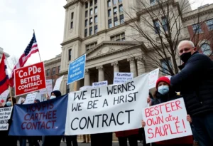 Protesters demonstrating for better contracts in Philadelphia