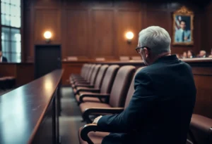 Empty courtroom seat symbolizing grief