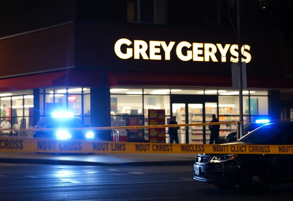 Police investigation scene outside a grocery store in Rock Hill