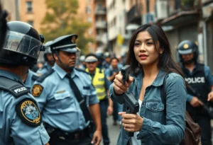 Police officers confronting a woman holding a BB gun in Rock Hill neighborhood