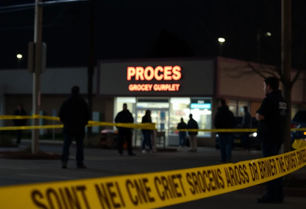 Police tape at a grocery store crime scene in Rock Hill.