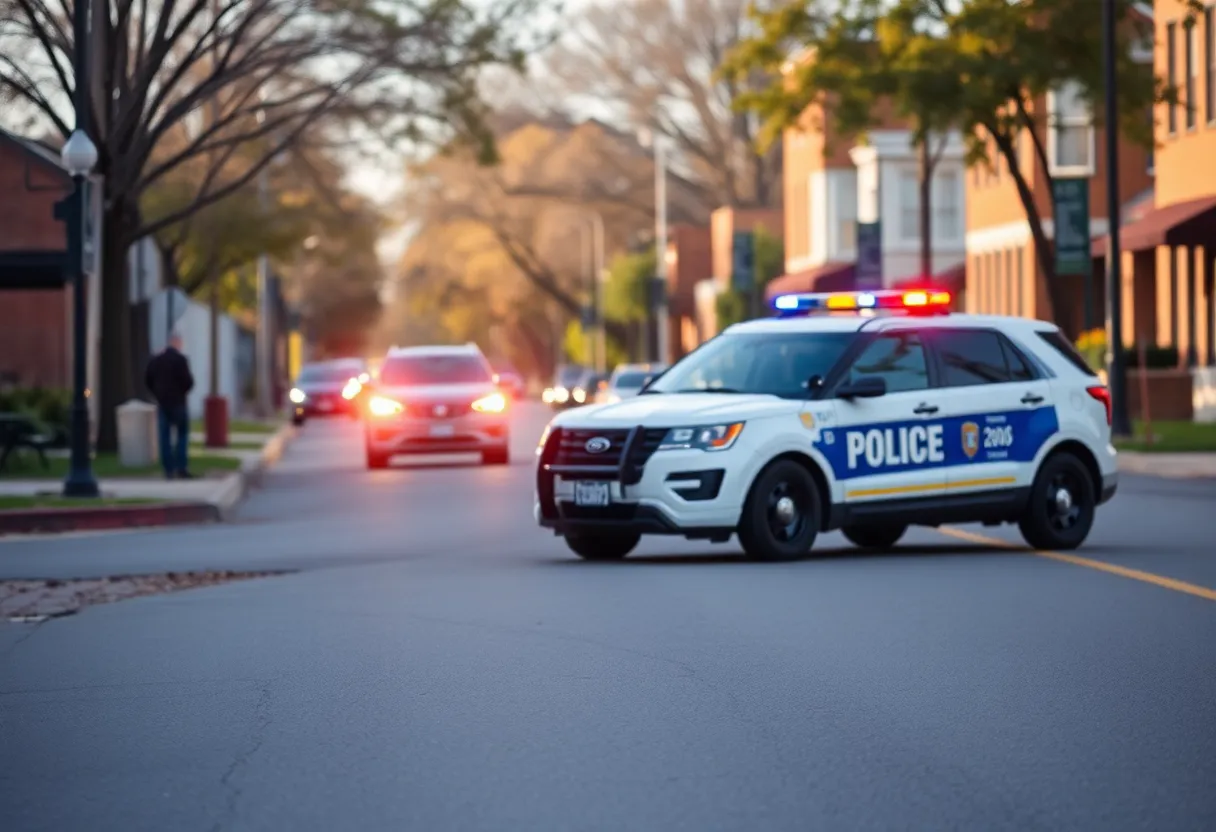 A police car parked on a Rock Hill street, symbolizing law enforcement in the community.