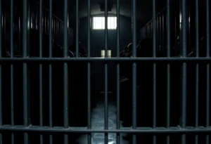 Overcrowded prison cell representing the harsh conditions faced by inmates.