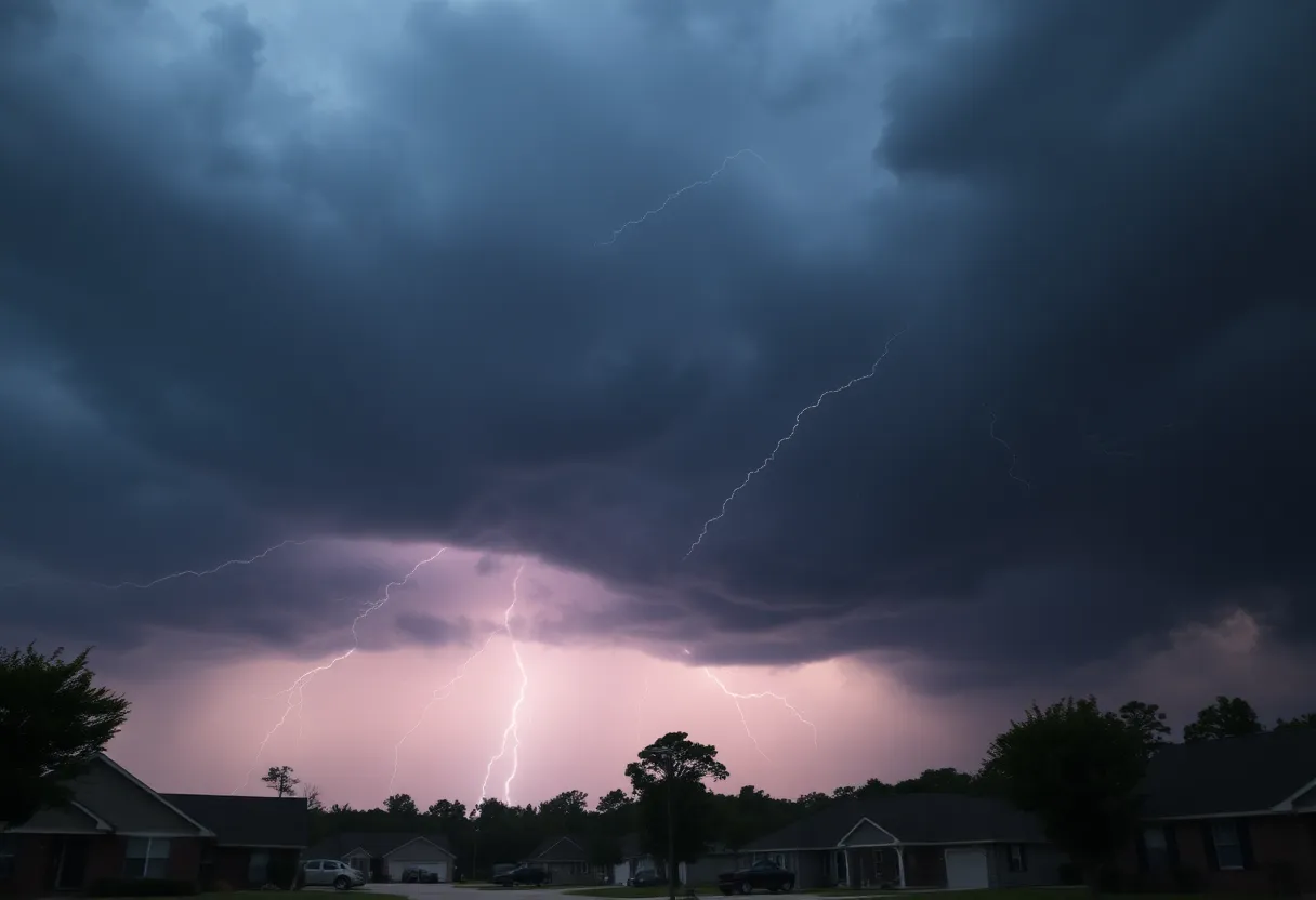 Dark storm clouds over Barnwell County with lightning