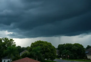 Dark clouds and rain indicating severe thunderstorm in Chester and York Counties