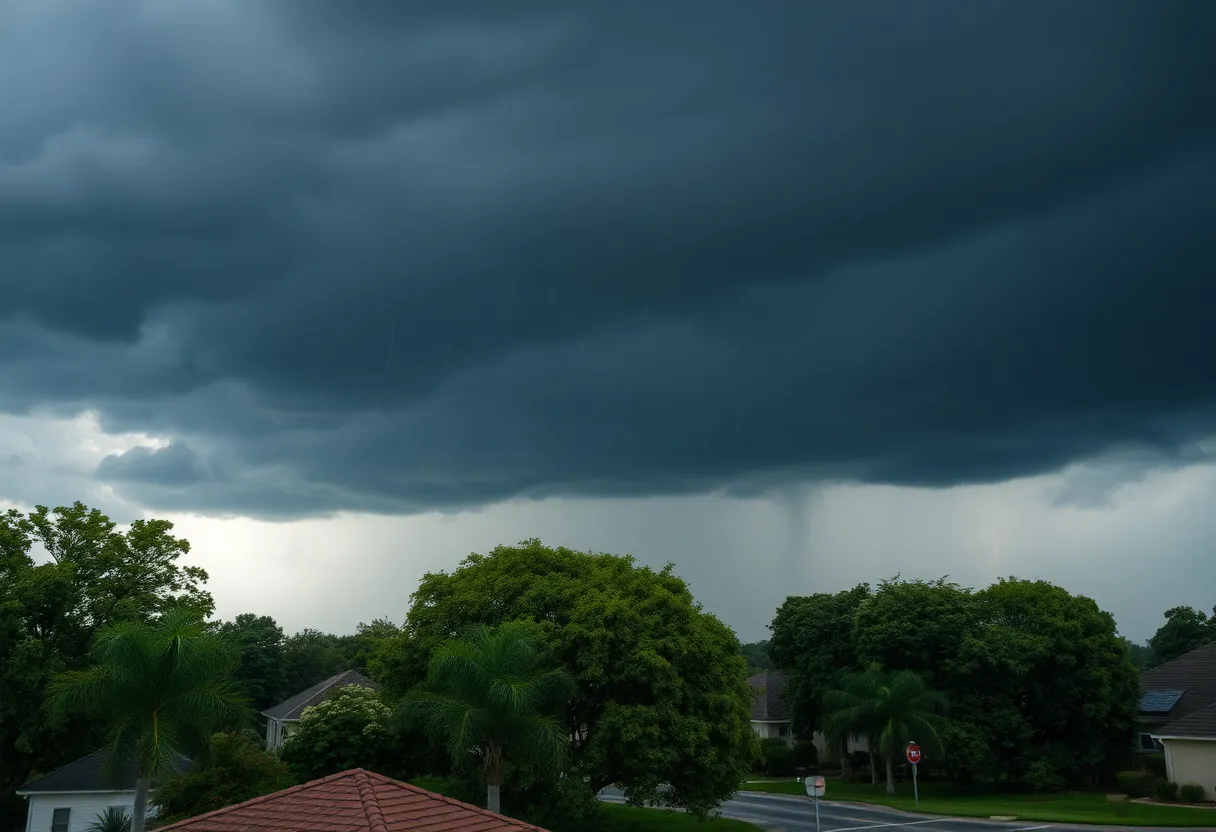 Dark clouds and rain indicating severe thunderstorm in Chester and York Counties