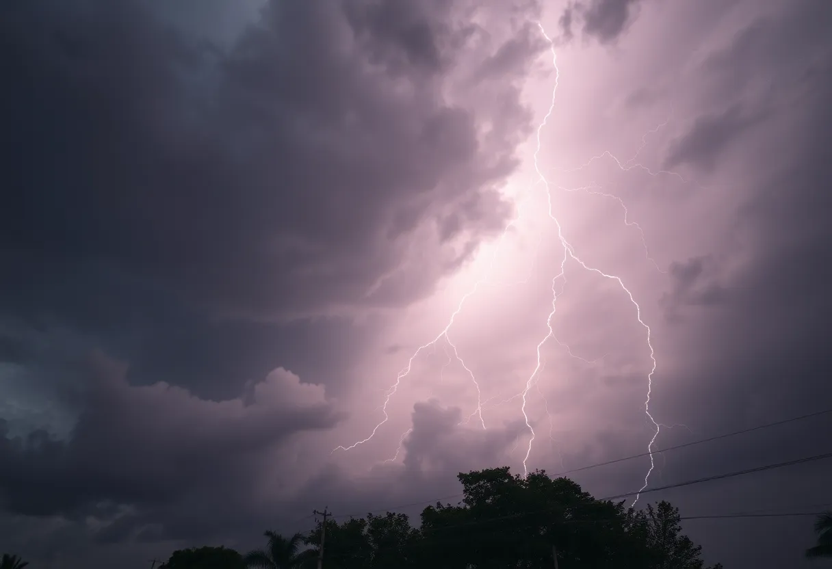 Dark storm clouds with lightning during severe weather