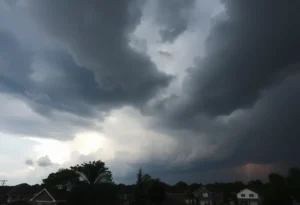 Dark storm clouds over a neighborhood in South Carolina