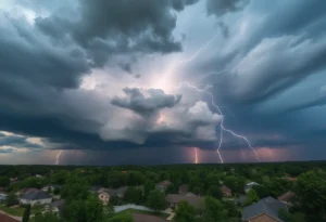 Dark clouds and lightning over a Spartanburg neighborhood