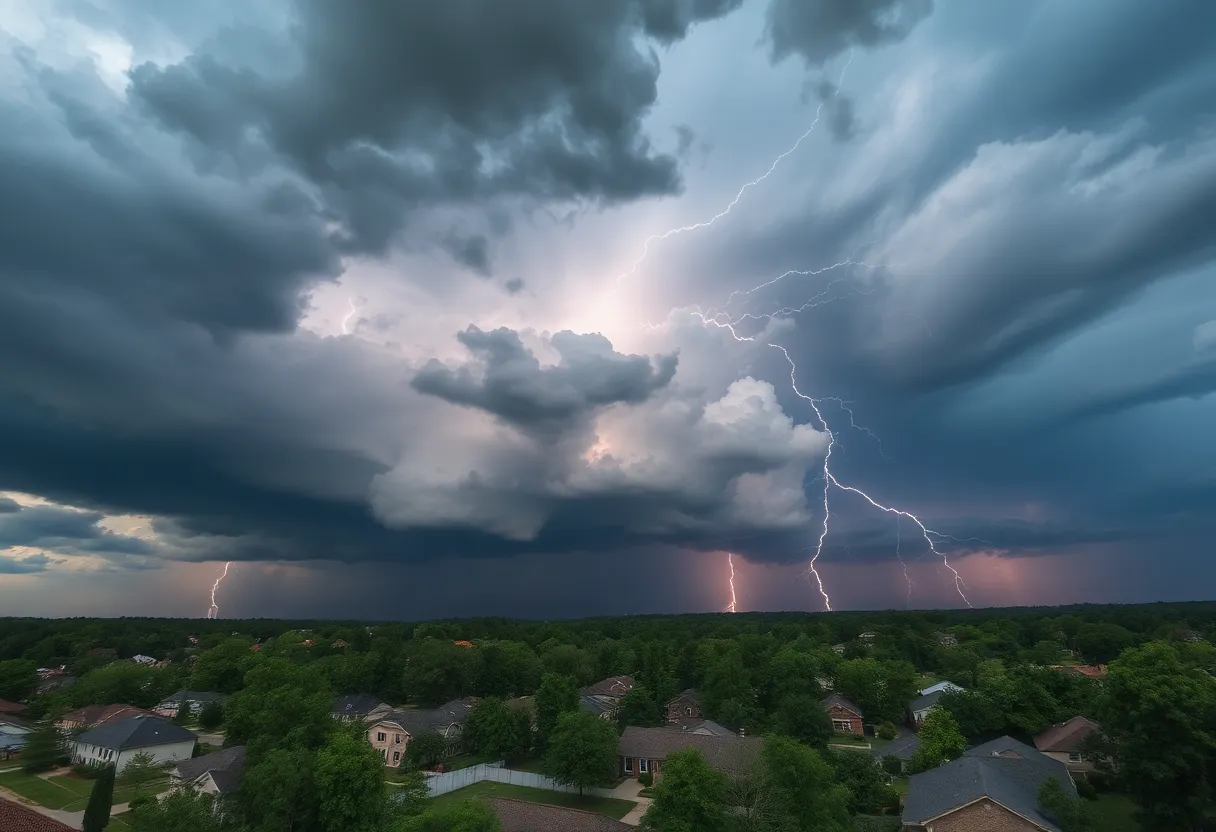 Dark clouds and lightning over a Spartanburg neighborhood