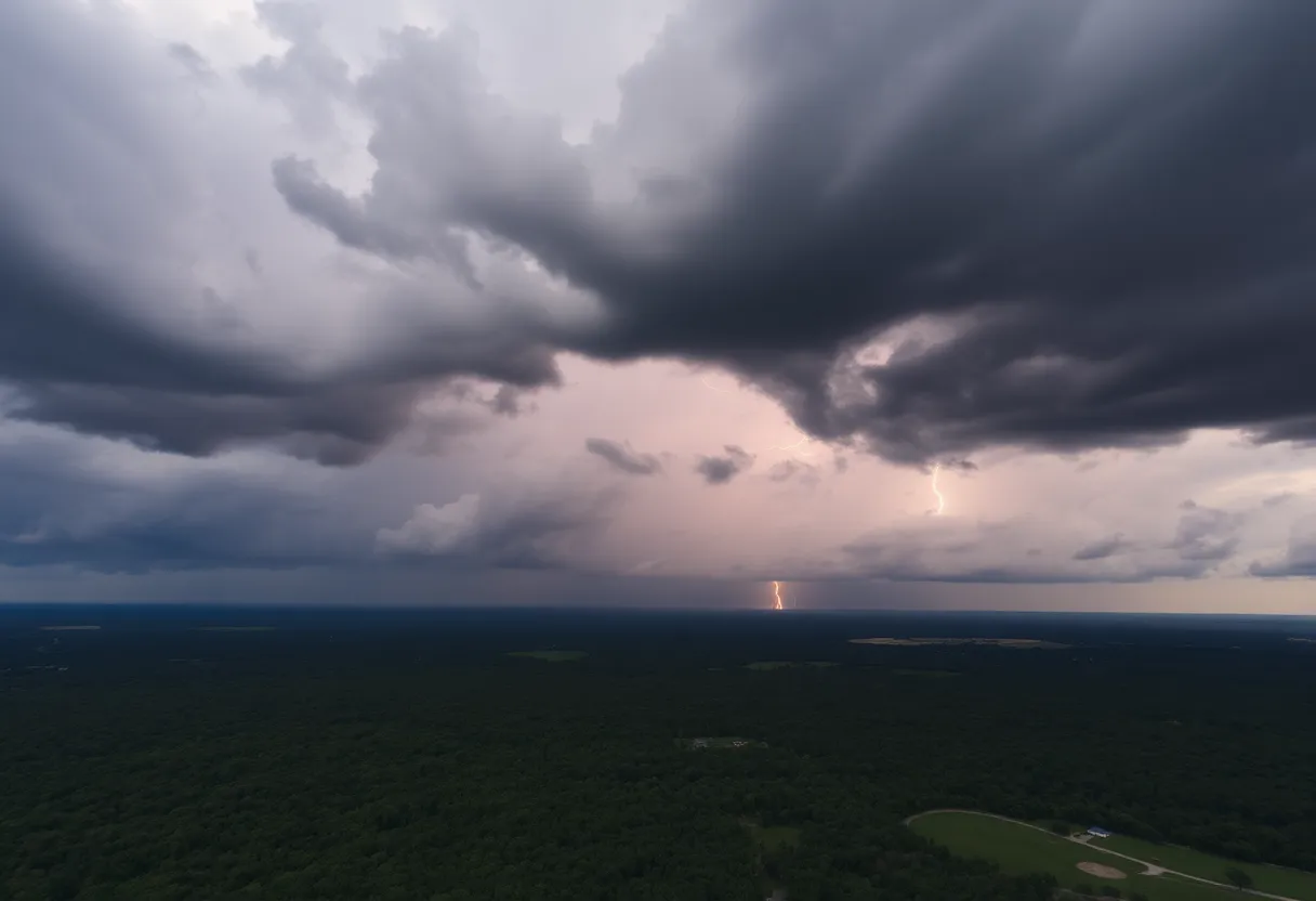 Dark storm clouds over South Carolina and Georgia