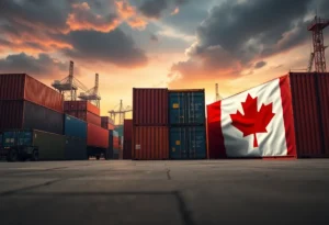 Shipping containers symbolizing trade conflicts between the U.S. and Canada