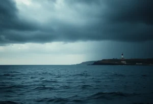 Pacific Ocean near Monterey County with dark skies