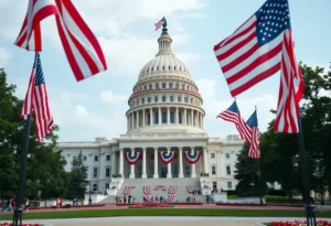 U.S. Capitol with July 4th decorations representing tax cuts legislation