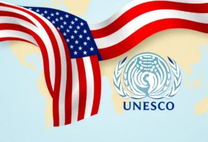 Illustration of the U.S. flag alongside the UNESCO logo
