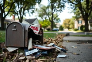 Damaged mailbox on the ground in Rock Hill neighborhood